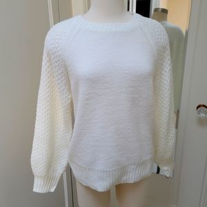 New! J.Crew sz L Large Ivory White Honeycomb Balloon-Sleeve Sweater NWT